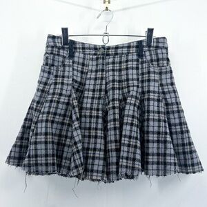 Free People Y2K 100% Wool Grey Plaid Pleated Mini Skirt Fairy Grunge Size 2